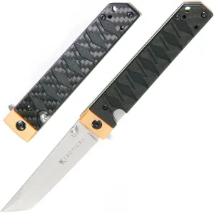 Folding Pocket Katana Samurai Japanese Style Carry Knife Polished Mirror Blade, Black, Gold