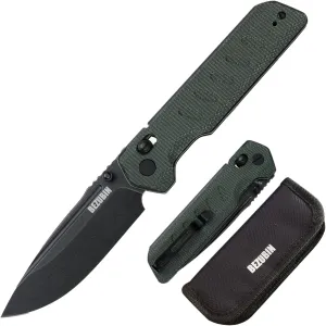 Folding Pocket Knife 3.25" VG10 Blade EDC Folding Knife with Safety Axis Lock Army Green Micarta G10 Handle Hunting Camping Knife with Thumb Stud Opener