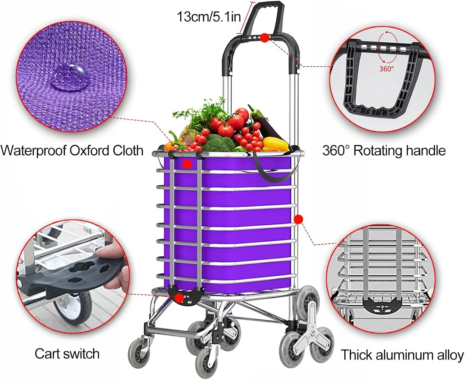 Folding Shopping Cart, Portable Stair Climbing Shopping Cart, for Groceries & Hand Cart 2-in-1, Lightweight Small Utility Cart(Orange)