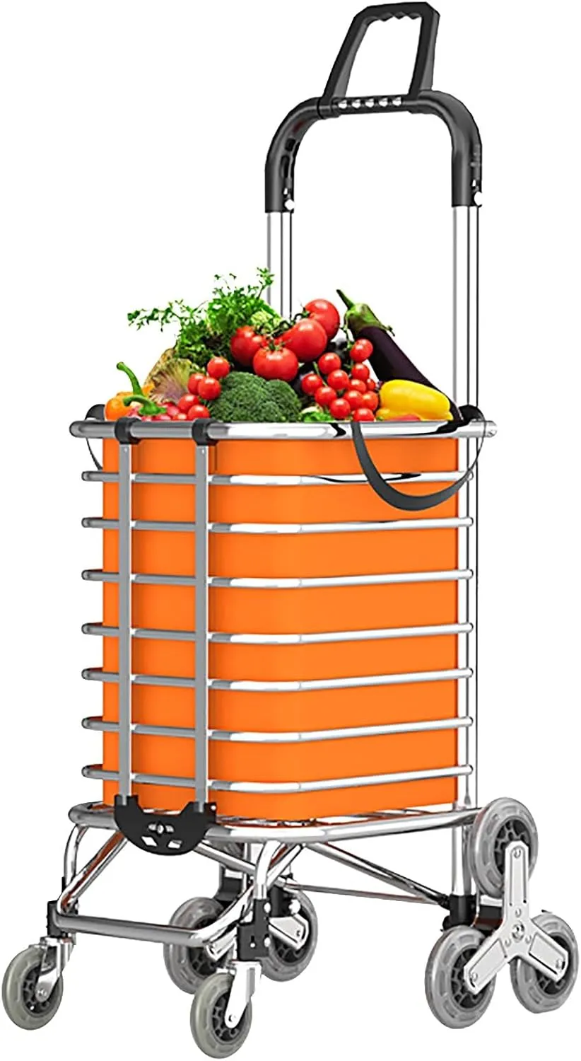 Folding Shopping Cart, Portable Stair Climbing Shopping Cart, for Groceries & Hand Cart 2-in-1, Lightweight Small Utility Cart(Orange)