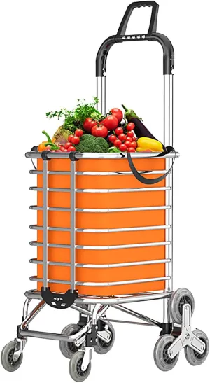 Folding Shopping Cart, Portable Stair Climbing Shopping Cart, for Groceries & Hand Cart 2-in-1, Lightweight Small Utility Cart(Orange)