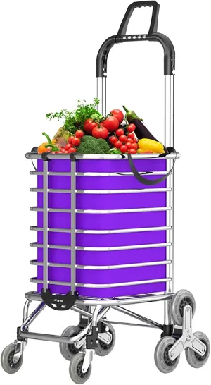 Folding Shopping Cart, Portable Stair Climbing Shopping Cart, for Groceries & Hand Cart 2-in-1, Lightweight Small Utility Cart(Purple)