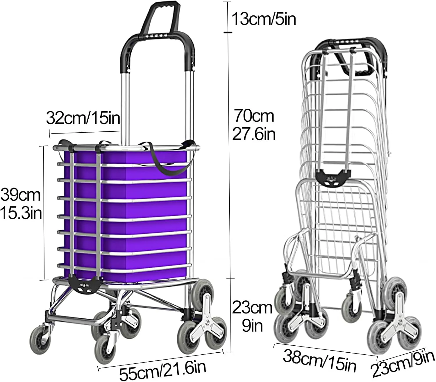 Folding Shopping Cart, Portable Stair Climbing Shopping Cart, for Groceries & Hand Cart 2-in-1, Lightweight Small Utility Cart(Purple)