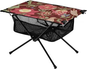 Folding Short Table Fantasy Flowers and Birds in Retro Vintage Adjustable Portable Drink Table with Storage Bag for Hiking Picnic Vacation