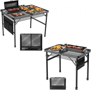 Folding Table, 2pcs Camping Table with Mesh Desktop,2x1.3FT and 3x2FT Folding Grill Table with Mesh Bag,Portable Outdoor Table for Picnic,Camping,BBQ,Beach(Black)