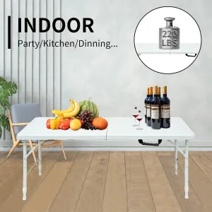 Folding Table 4FT, Heavy Duty Portable Plastic Folding Table with Handle, Anti-Slip Feet, Waterproof, Easy to Clean, Adjustable Height, 300LBS Capacity, Foldable for Indoor Outdoor Use(White)