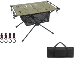 Folding Table, IGT Table Portable Aluminum Alloy Folding Table Multifunction Ultralight Barbecue Camping Table Hiking Roll-Up Desk with Storage Bag for BBQ Picnic Hiking Riding, Armygreen
