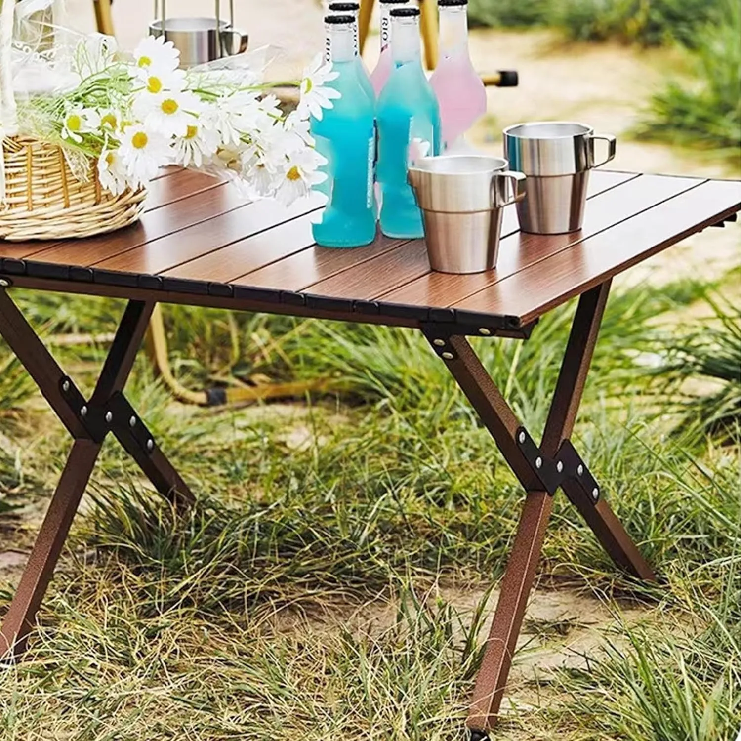 Folding Table Picnic Camping Table, Portable Roll Up Folding Dining Table, Lightweight Picnic Portable Table, for Travel Picnic Beach Party(Black,35.4 * 23.6 * 17.7in)