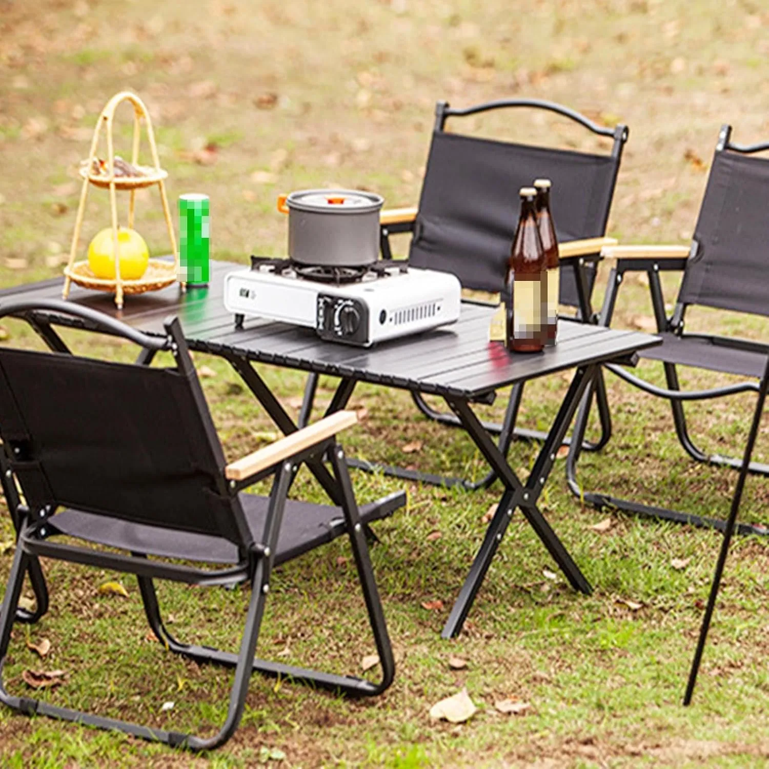 Folding Table Picnic Camping Table, Portable Roll Up Folding Dining Table, Lightweight Picnic Portable Table, for Travel Picnic Beach Party(Black,35.4 * 23.6 * 17.7in)