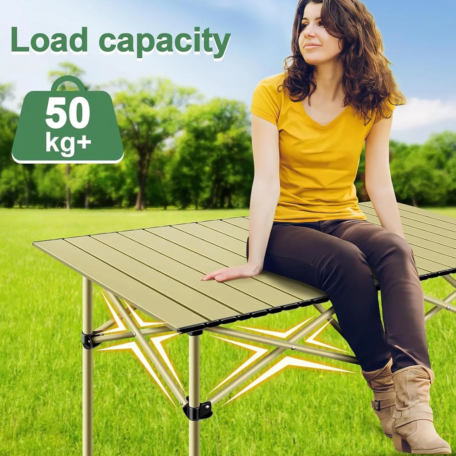 Folding Table, Portable Aluminum Roll-up Camping Table with Carrying Bags, Rectangular Camp Folding Table for Indoor & Outdoor Party, Picnic, Beach, BBQ, Garden, Backyard