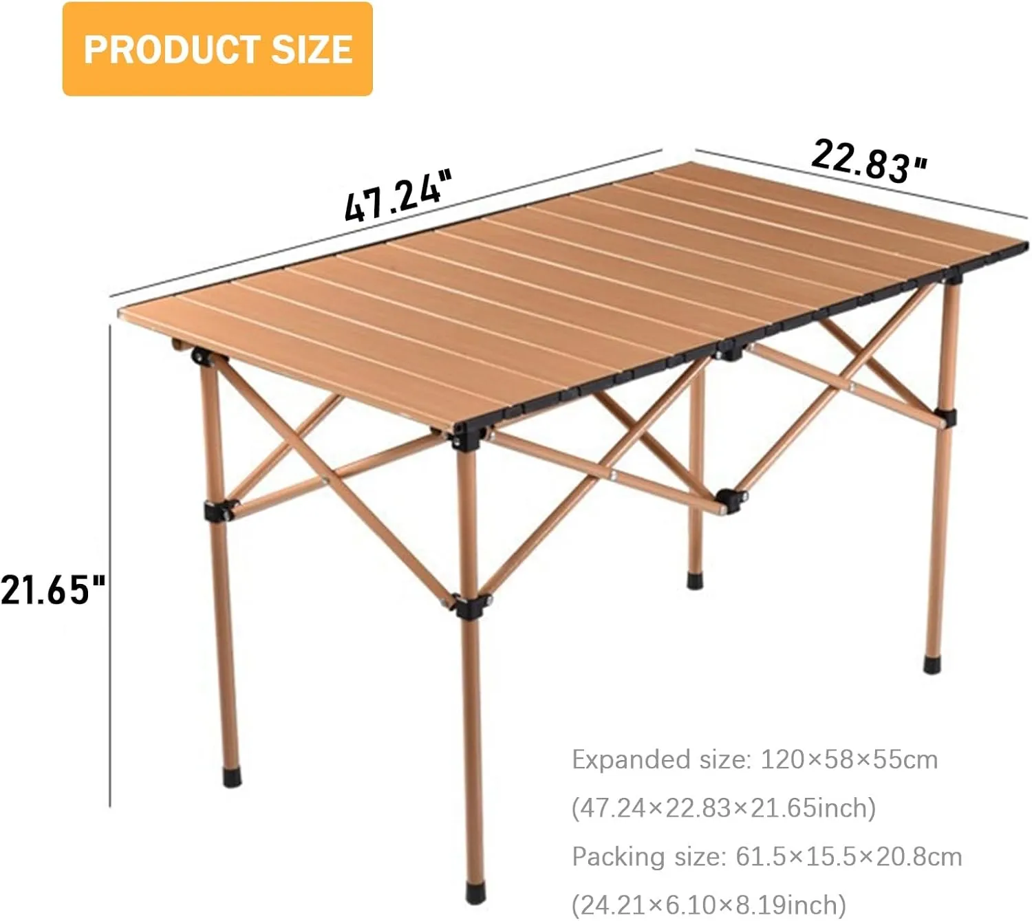 Folding Table, Portable Aluminum Roll-up Camping Table with Carrying Bags, Rectangular Camp Folding Table for Indoor & Outdoor Party, Picnic, Beach, BBQ, Garden, Backyard