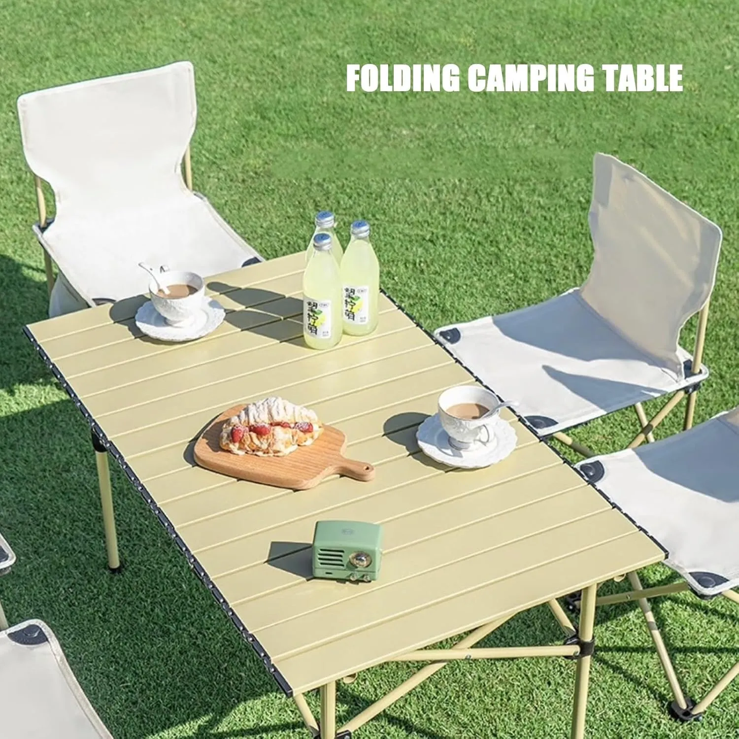 Folding Table, Portable Aluminum Roll-up Camping Table with Carrying Bags, Rectangular Camp Folding Table for Indoor & Outdoor Party, Picnic, Beach, BBQ, Garden, Backyard