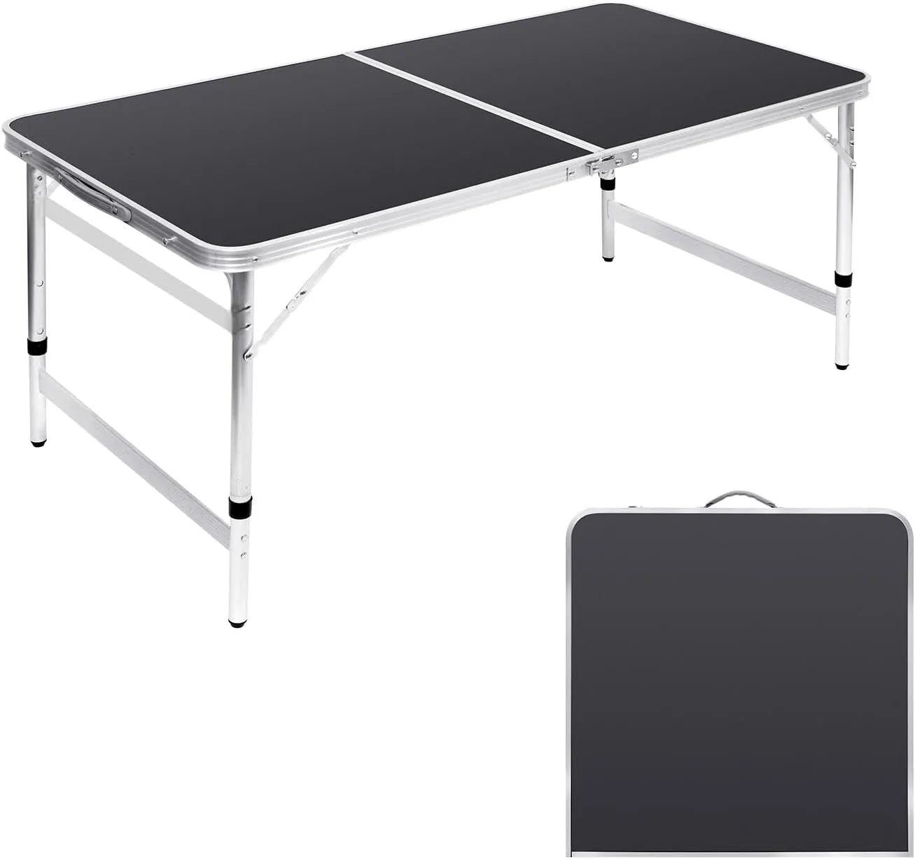 Folding Table Portable Picnic Table 4FT Camping Table Camp Table Black Aluminum Outdoor for Card BBQ 47×23.6×27/24/21 inch