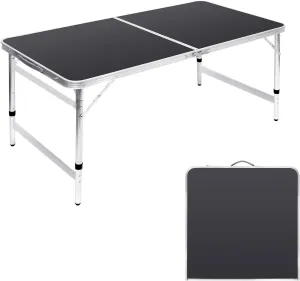 Folding Table Portable Picnic Table 4FT Camping Table Camp Table Black Aluminum Outdoor for Card BBQ 47×23.6×27/24/21 inch