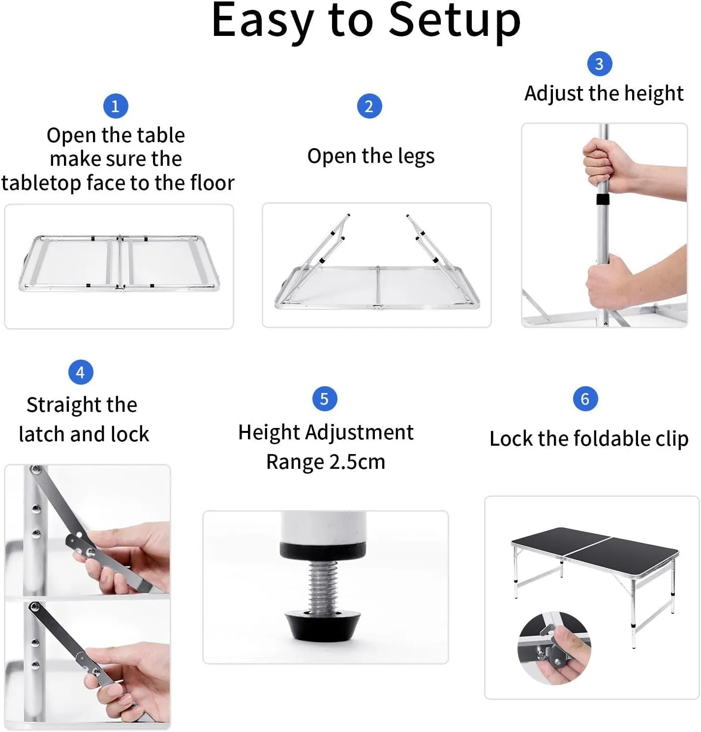 Folding Table Portable Picnic Table 4FT Camping Table Camp Table Black Aluminum Outdoor for Card BBQ 47×23.6×27/24/21 inch