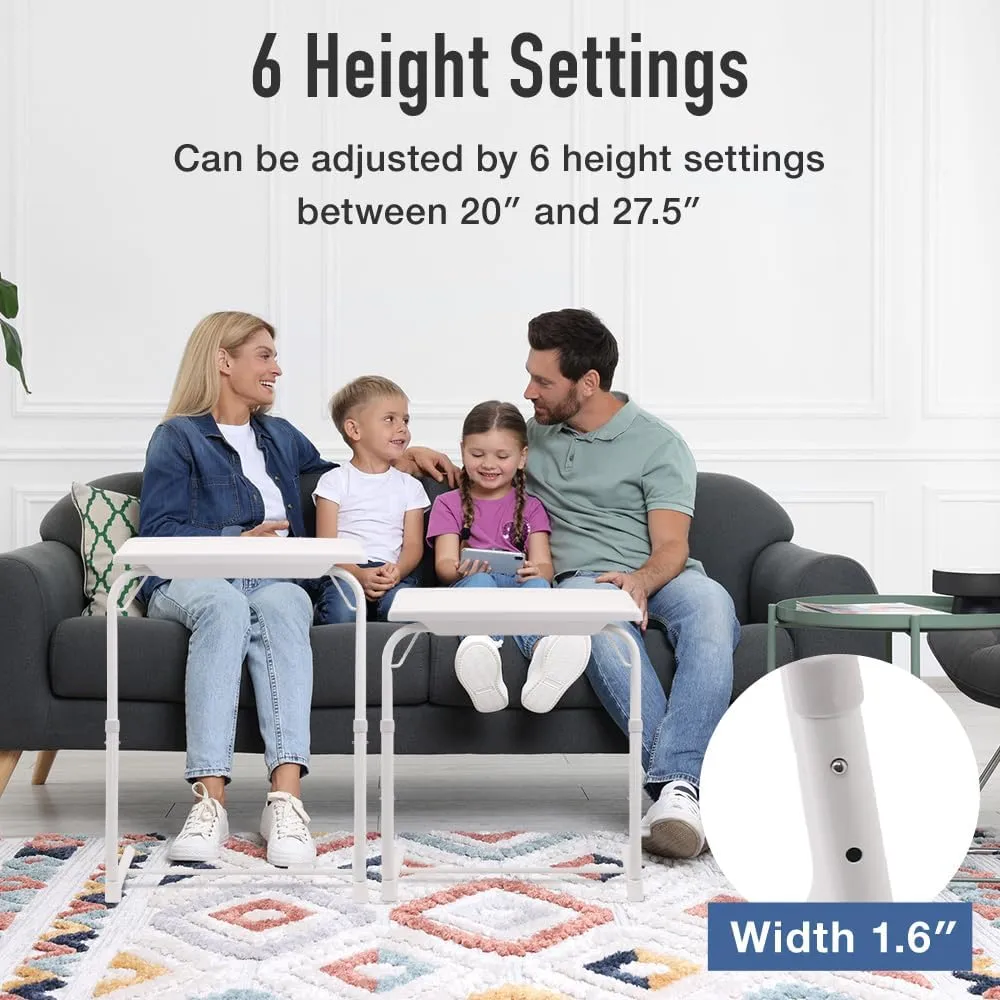 Folding TV Tray Table, Small Bedside Sofa Dinner Table with Cup Holder, Adjustable 6 Height & 3 Tilt Angle (White - 1 pc)