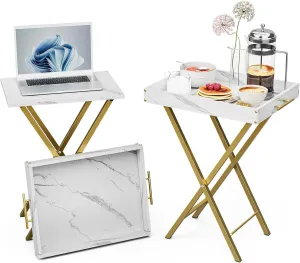 Folding TV Tray Tables, Set of 2 Side Table for Small Place, Snack Eating Tables at Couch, Folding Tables with Removable Serving Tray, Portable End Table Easy Assembly