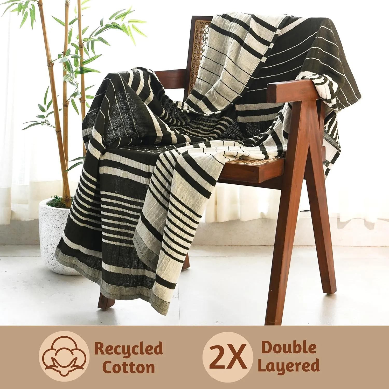 Folkulture 50" x 60" 100% Recycled Cotton Couch Blanket and Throws for Chair, Bed or Sofa, Green Throws for Home Decor