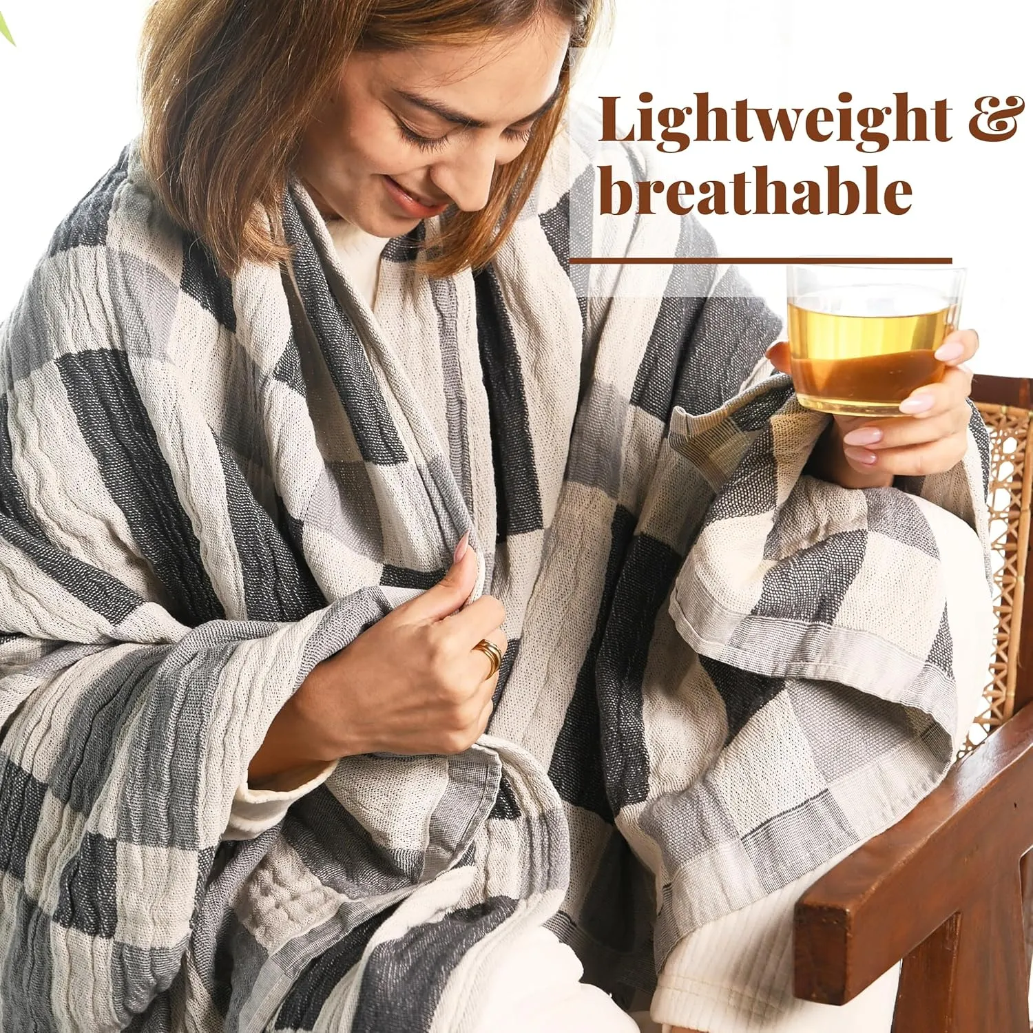 Folkulture Throw Blanket 50" x 60", 100% Recycled Cotton for Couch, Chair, Bed or Sofa - Soft Boho Blanket