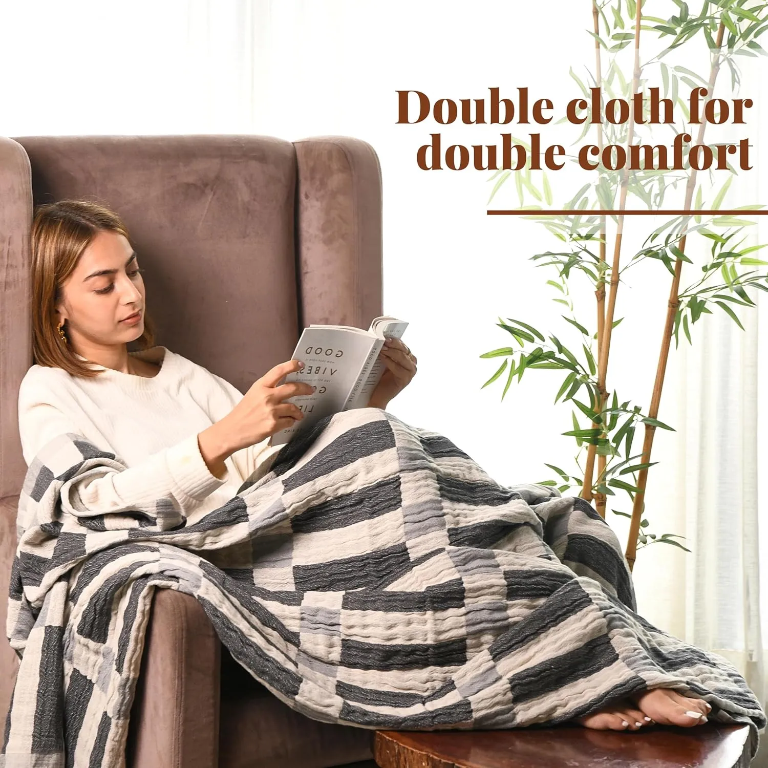 Folkulture Throw Blanket 50" x 60", 100% Recycled Cotton for Couch, Chair, Bed or Sofa - Soft Boho Blanket
