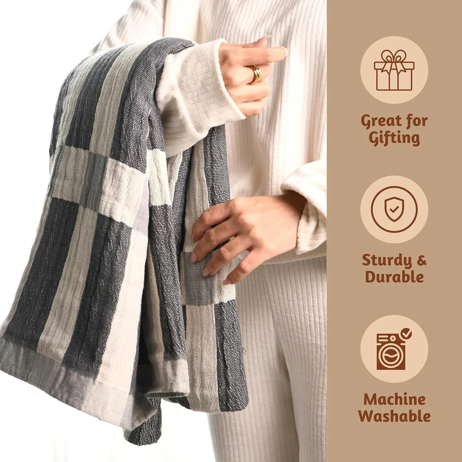 Folkulture Throw Blanket 50" x 60", 100% Recycled Cotton for Couch, Chair, Bed or Sofa - Soft Boho Blanket