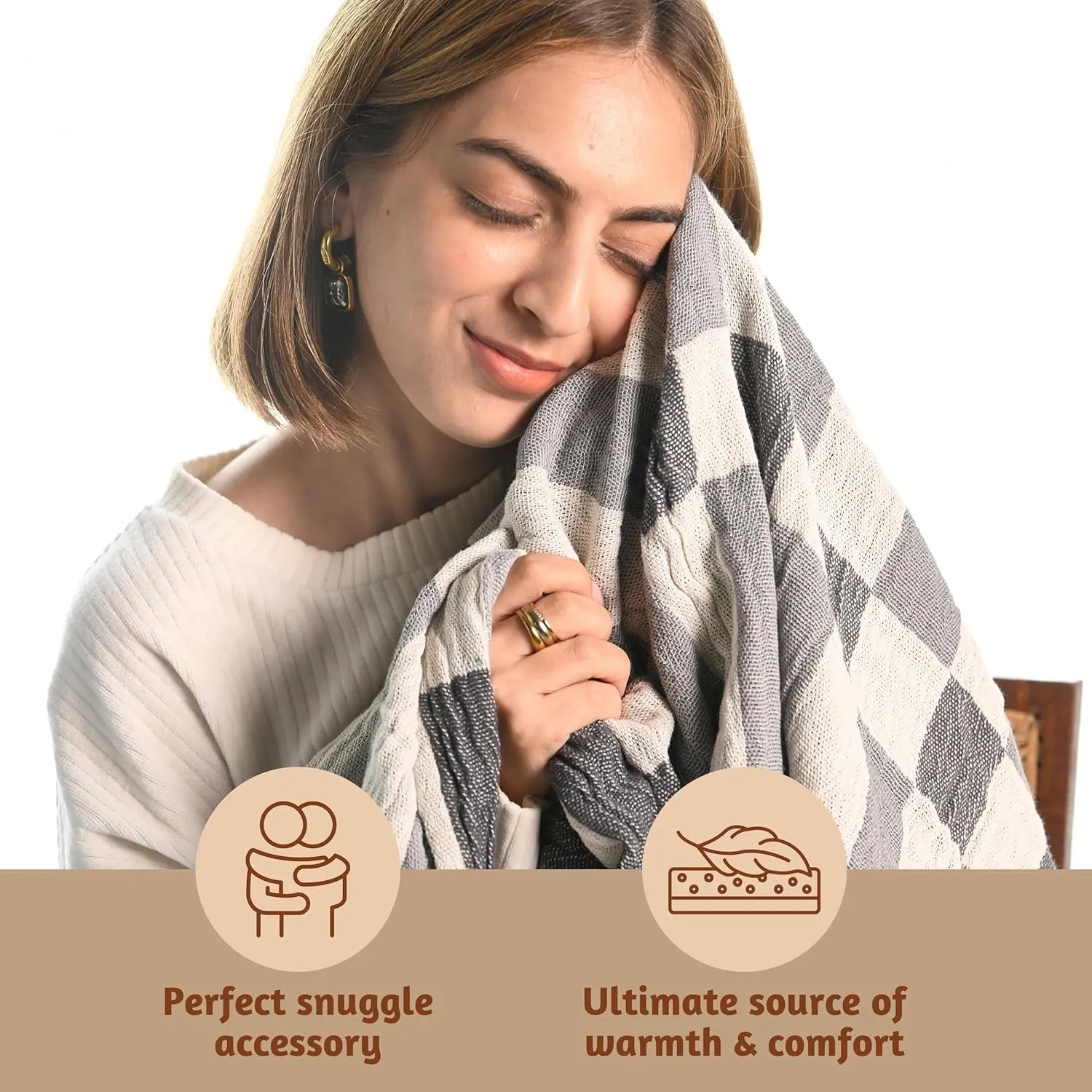 Folkulture Throw Blanket 50" x 60", 100% Recycled Cotton for Couch, Chair, Bed or Sofa - Soft Boho Blanket