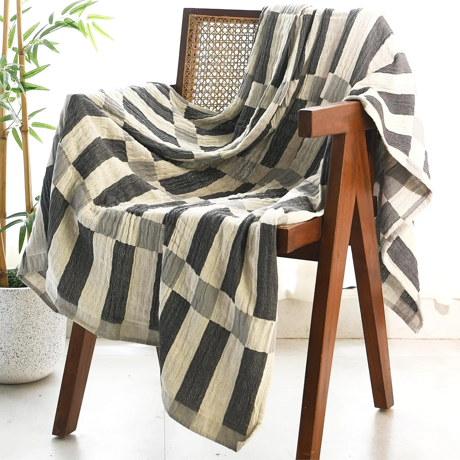 Folkulture Throw Blanket 50" x 60", 100% Recycled Cotton for Couch, Chair, Bed or Sofa - Soft Boho Blanket