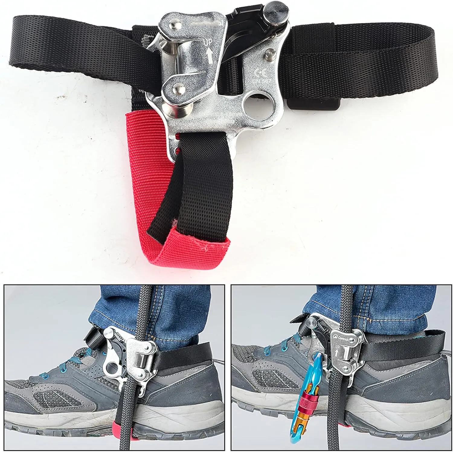 Foot Ascender Upgraded Foot Riser Climbing Mountaineering Equipment Climbing Device,Right Foot Riser Silver,Left Foot Riser Red,for Rock Climbing Tree Arborist