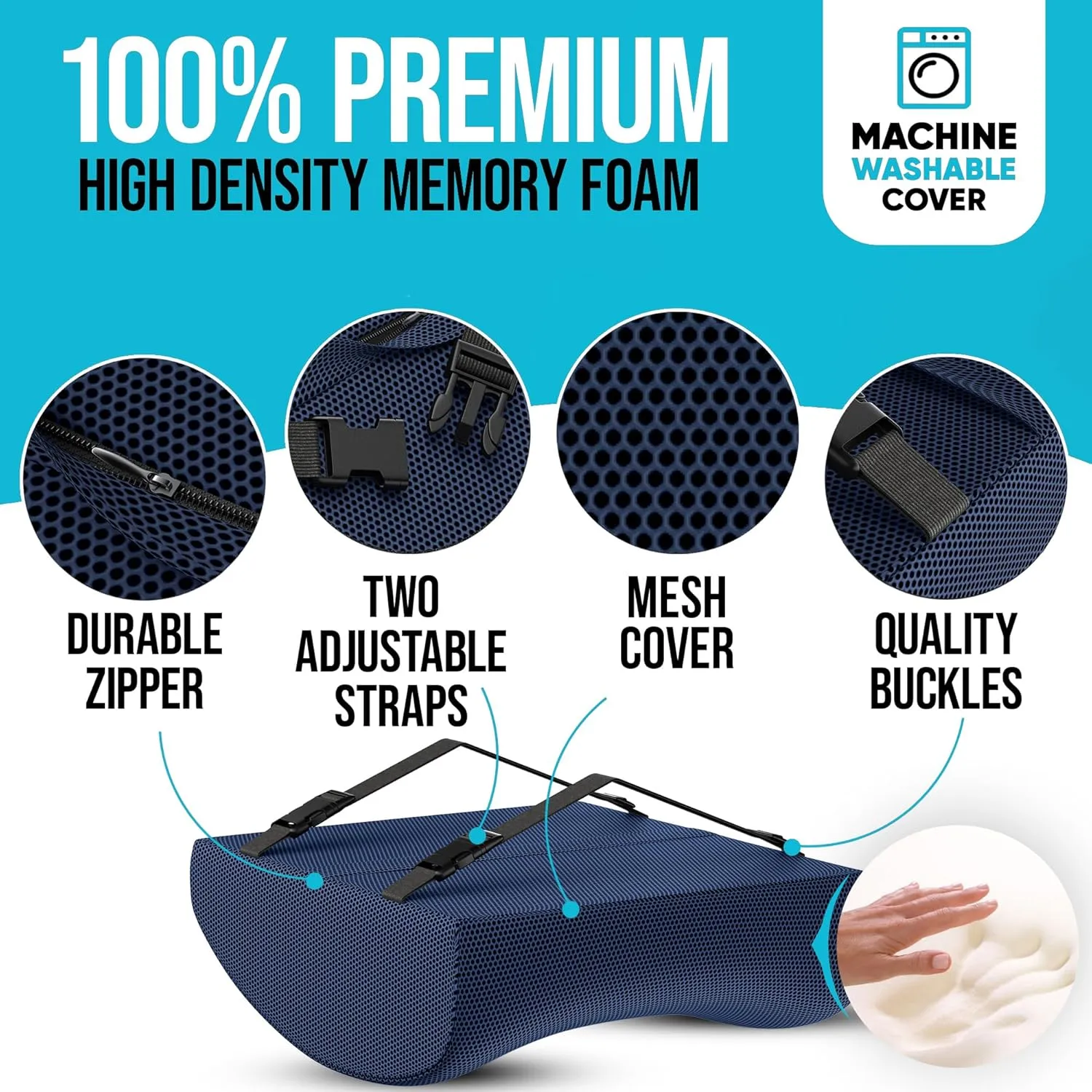 FORTEM Lumbar Support Cushion, Back Support for Office Chair and Car Seat, Back Rest for Gaming Chair, Memory Foam Pillow, Desk Chair Cushion, Breathable & Washable Cover, Adjustable Straps