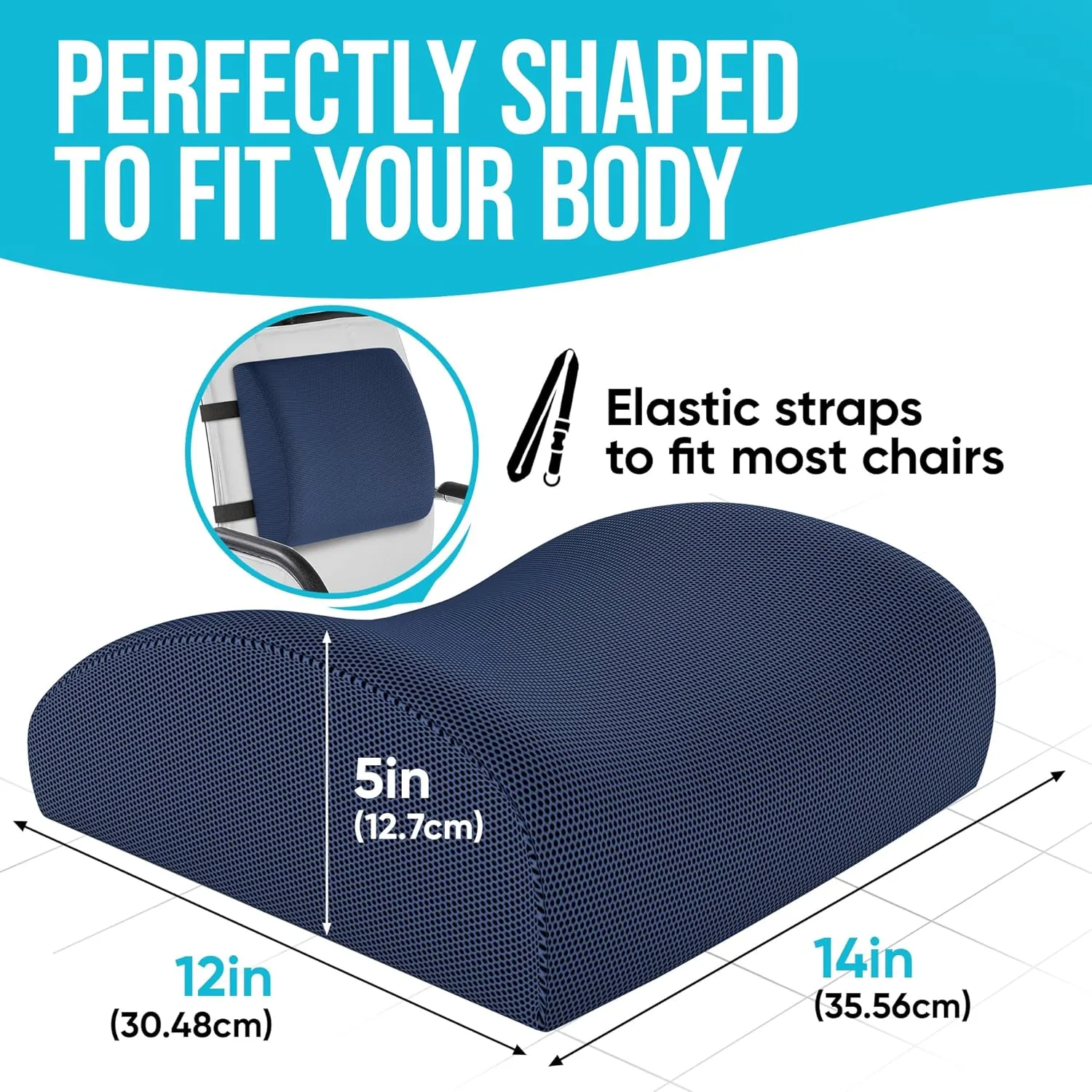 FORTEM Lumbar Support Cushion, Back Support for Office Chair and Car Seat, Back Rest for Gaming Chair, Memory Foam Pillow, Desk Chair Cushion, Breathable & Washable Cover, Adjustable Straps