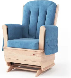 Foundations SafeRocker Standard Glider Rocker - Baby Feeding and Rocking Chair for Nursery, Daycare Environment - Nursery Rocking Chairs with Wood Skirt Base - Blue Microfiber