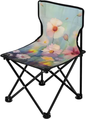 Fresh Small Flowers Portable Outdoor Folding Chair Anti-Slip Padded Oxford Cloth Stool Camping Chair Small for Beach Hiking Fishing Gardening Quad Camp Chair
