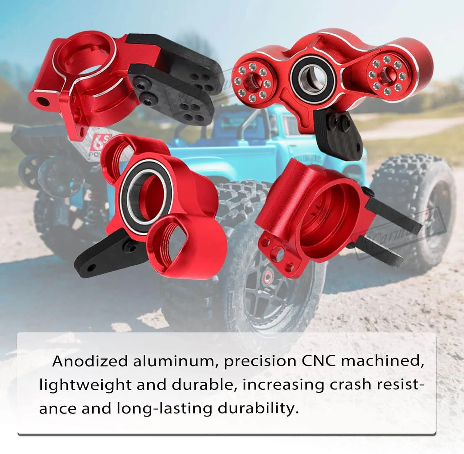 Front Knuckles Steering Blocks & Rear Hub Stub Axle Carriers for 1/8 Arrma Kraton/Notorious/Outcast 6S 4WD BLX,Alloy Upgrades Part Steering Knuckle,#AR330505#AR330404,Red