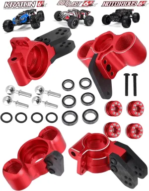 Front Knuckles Steering Blocks & Rear Hub Stub Axle Carriers for 1/8 Arrma Kraton/Notorious/Outcast 6S 4WD BLX,Alloy Upgrades Part Steering Knuckle,#AR330505#AR330404,Red