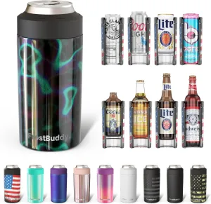 Frost Buddy Universal Buddy Can Cooler - Fits All - For Regular 12 & 16 oz or Slim-Size Bottles - Insulated Double-Walled Stainless Steel (Lights)