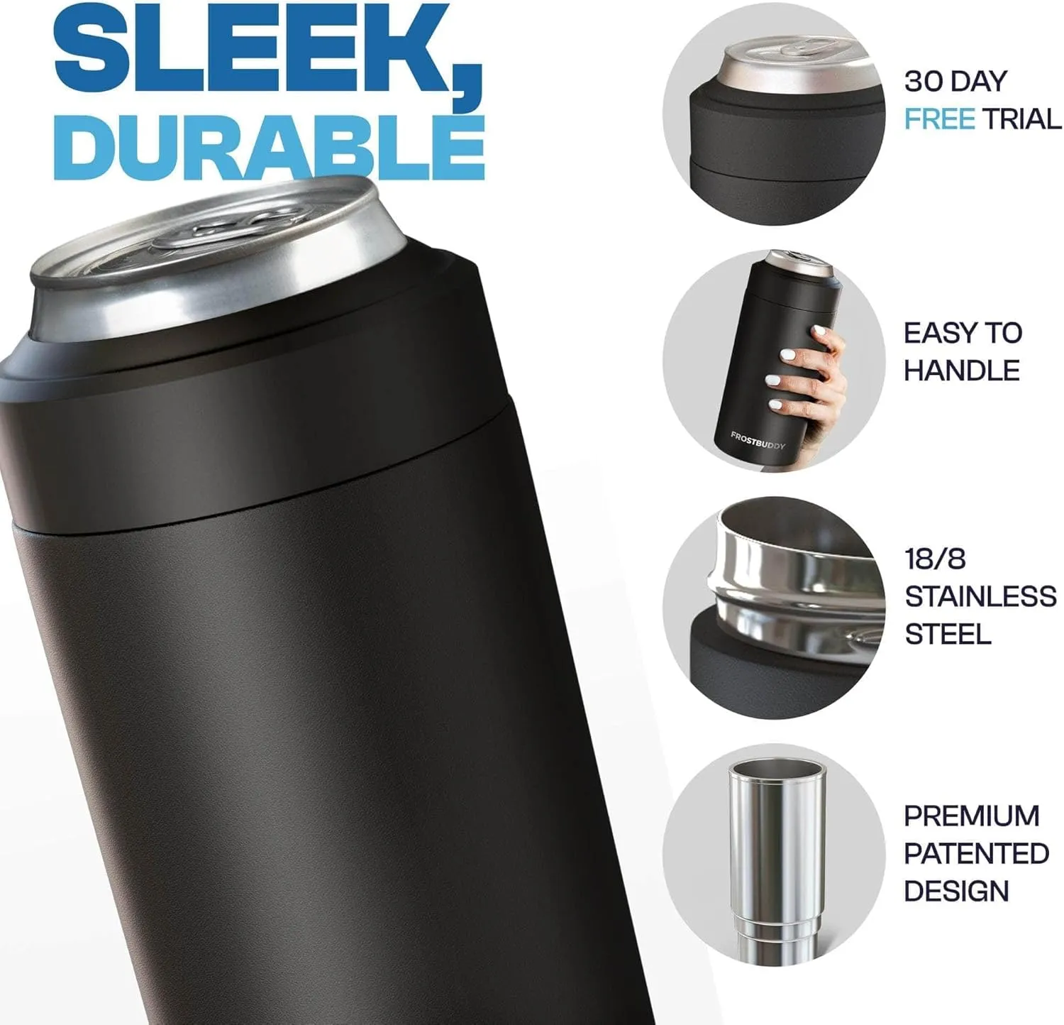 Frost Buddy Universal Can Cooler - Fits All - For Regular 12 & 16 oz or Slim-Size Bottles - Insulated Double-Walled Stainless Steel (Royal)