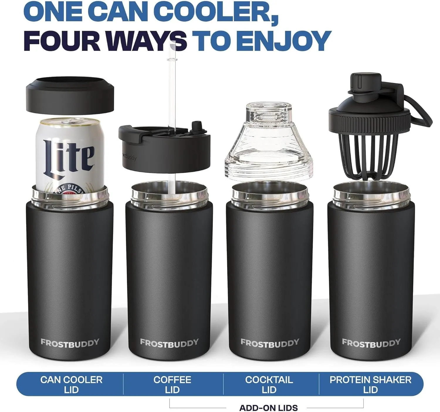 Frost Buddy Universal Can Cooler - Fits All - For Regular 12 & 16 oz or Slim-Size Bottles - Insulated Double-Walled Stainless Steel (Royal)