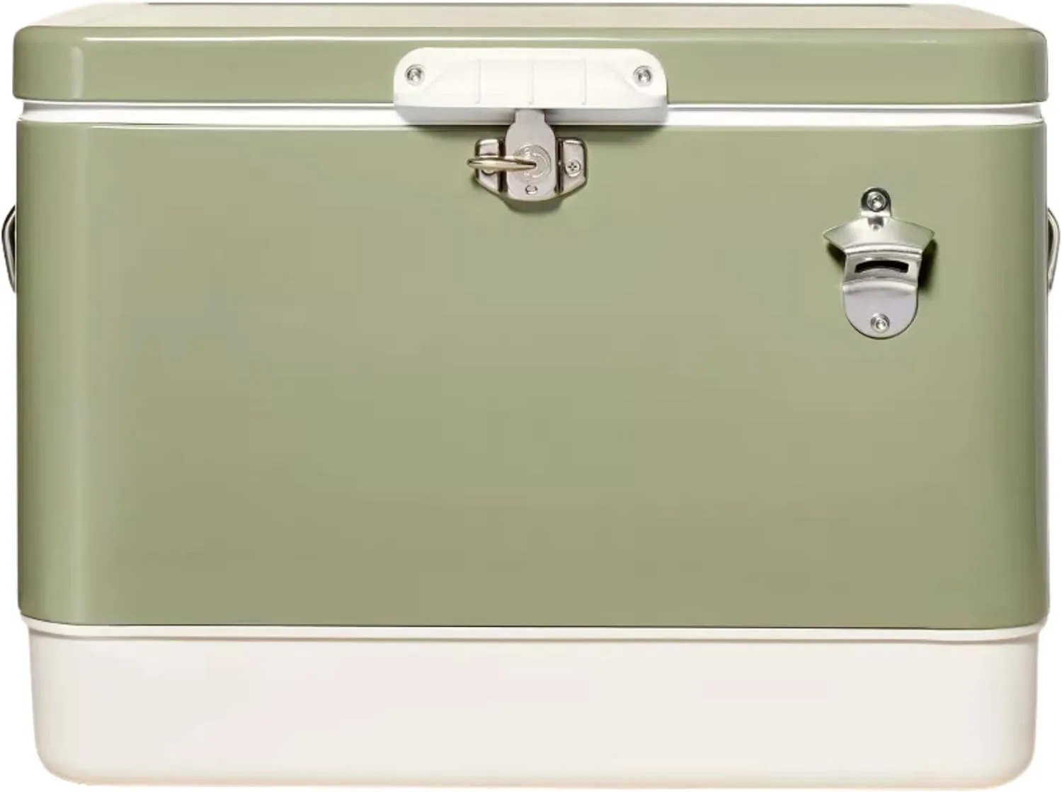 FSE Retro Metal Cooler, 80 Can/54 Qt. Capacity, Hard-Sided, Two Tone, Holds Up to 80 Beverage Cans, Metal Construction with Plastic Lining