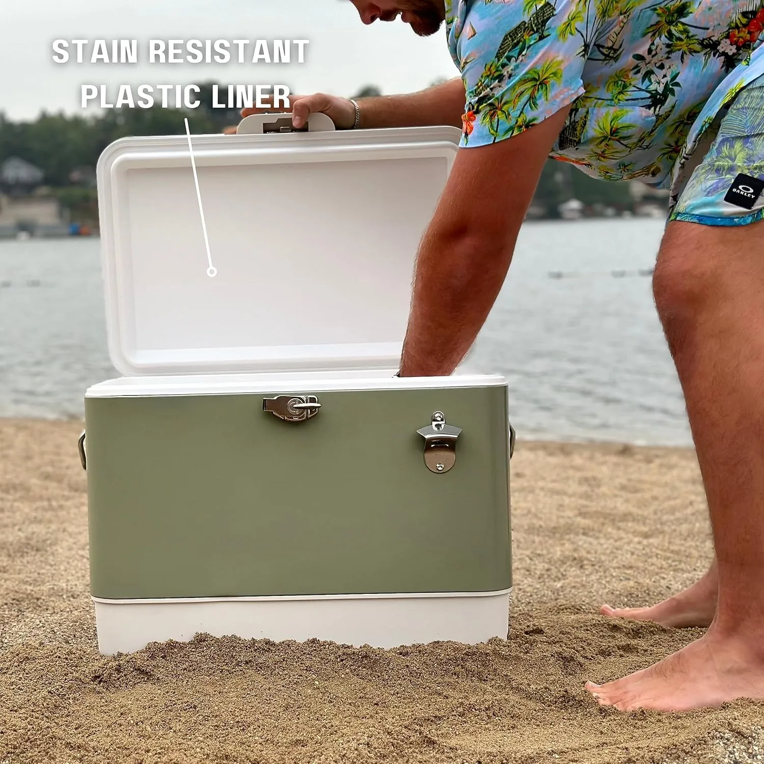 FSE Retro Metal Cooler, 80 Can/54 Qt. Capacity, Hard-Sided, Two Tone, Holds Up to 80 Beverage Cans, Metal Construction with Plastic Lining
