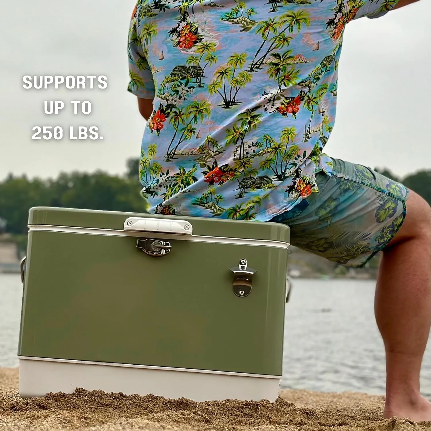 FSE Retro Metal Cooler, 80 Can/54 Qt. Capacity, Hard-Sided, Two Tone, Holds Up to 80 Beverage Cans, Metal Construction with Plastic Lining