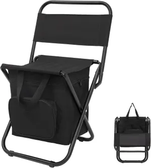 FUNDANGO Small Fishing Chair with Cooler Bag, Lightweight Camping Chair Compact Fishing Stool with Backrest for RV Hiking Travel, Hunting, Ice Fishing Gifts Gear for Men