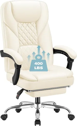 Furmax Office Chair with Footrest Ergonomic High Back Design Executive Computer Desk Chair400lbs, 90-155° Reclining Leather Home Office Desk Chairs Swivel Task Chairs with Wheels (Beige)