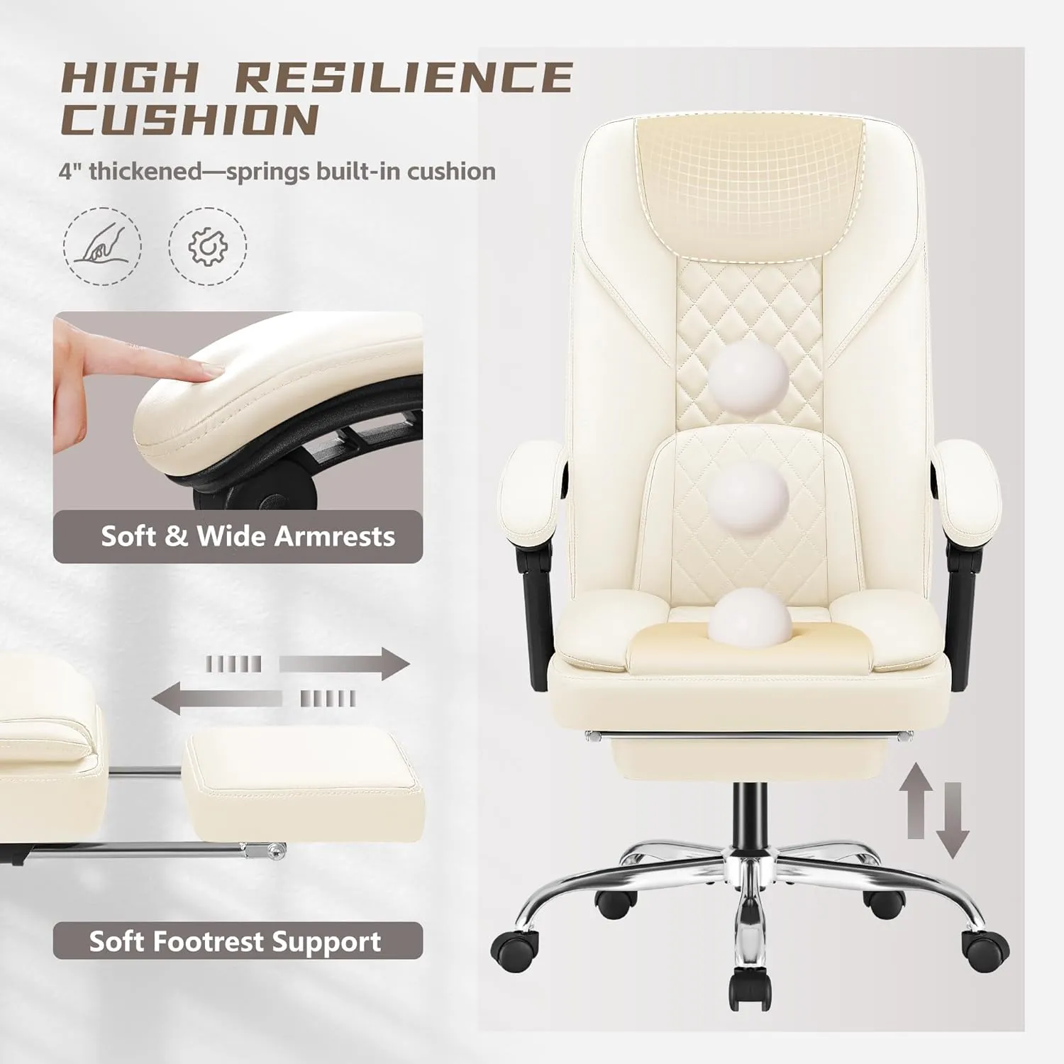 Furmax Office Chair with Footrest Ergonomic High Back Design Executive Computer Desk Chair400lbs, 90-155° Reclining Leather Home Office Desk Chairs Swivel Task Chairs with Wheels (Beige)
