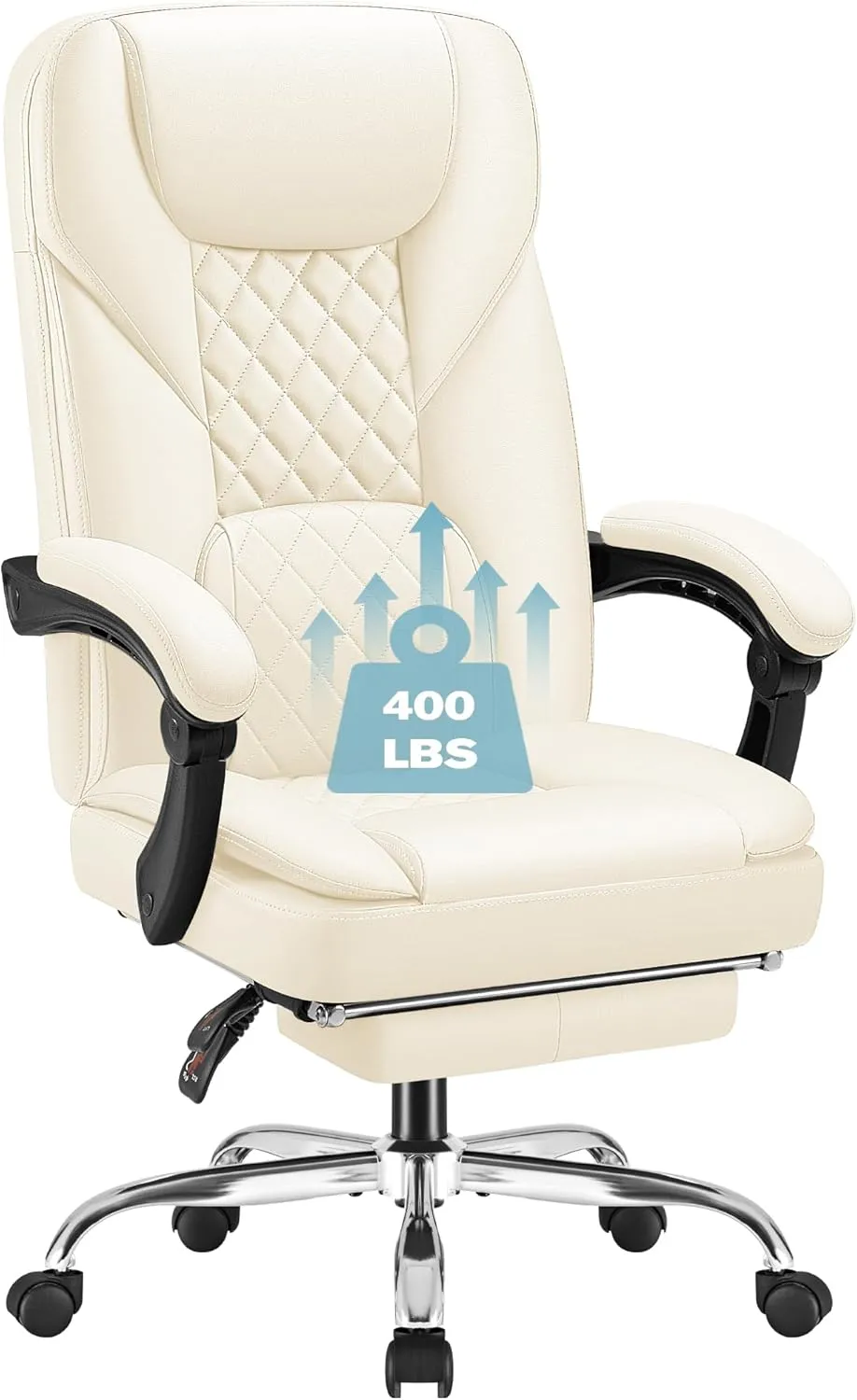 Furmax Office Chair with Footrest Ergonomic High Back Design Executive Computer Desk Chair400lbs, 90-155° Reclining Leather Home Office Desk Chairs Swivel Task Chairs with Wheels (Beige)