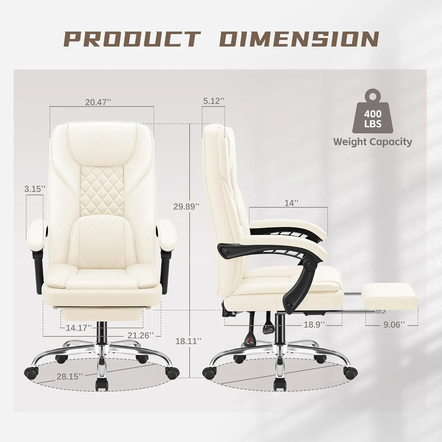 Furmax Office Chair with Footrest Ergonomic High Back Design Executive Computer Desk Chair400lbs, 90-155° Reclining Leather Home Office Desk Chairs Swivel Task Chairs with Wheels (Beige)