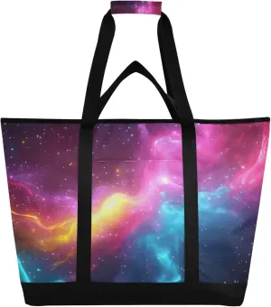 Galaxy Background Reusable Insulated Cooler Bag with Ice Pack Compartment - Large 47L Waterproof Thermal Grocery Tote for Picnic Beach Camping Lunch Storage