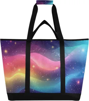 Galaxy Background Reusable Insulated Cooler Bag with Ice Pack Compartment - Large 47L Waterproof Thermal Grocery Tote for Picnic Beach Camping Lunch Storage