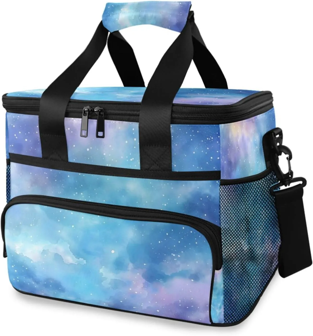 Galaxy Blue Tie Dye Starry Sky Cooler Bag Insulated Cooler Soft Sided Cooler 24 Can Portable Picnic Bag Large Leakproof Lunch Bag Box for Beach Grocery Camping Travel Car Men Women