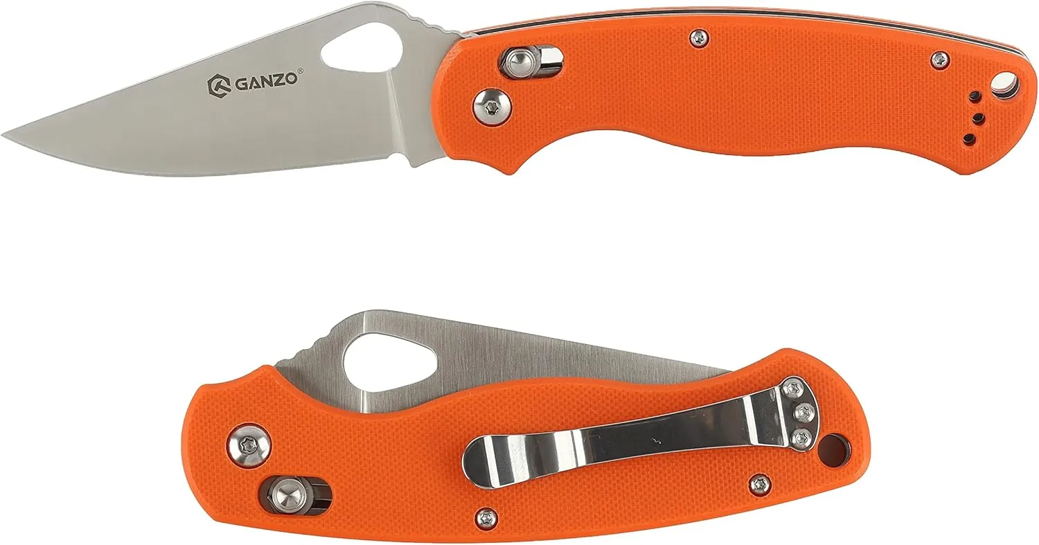 Ganzo G729-OR Orange Folding Pocket Knife 440C Stainless Steel Blade G10 Anti-Slip Handle with Clip Hunting Fishing Camping Folder Outdoor Utility Folding Knife EDC Knife (Orange)