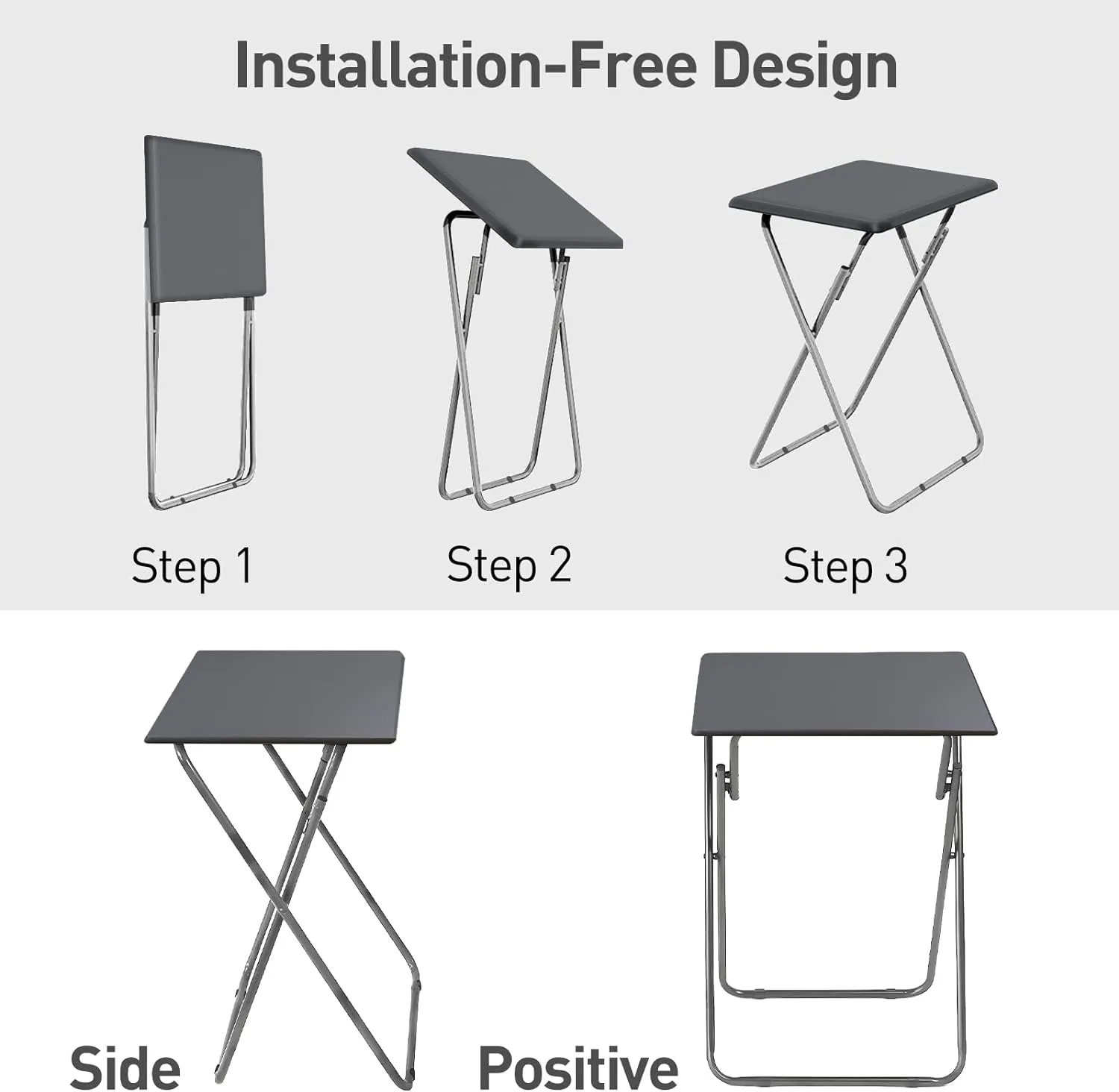Garden 4 you Folding TV Tray Table/TV Dinner Trays Tables for Eating,Stable Tv Trays Table 25In, Folding Tray Side Table, Foldable Snack Tables for Bed & Sofa, 15 x 18.9 x 26 in (Grey,1PC)